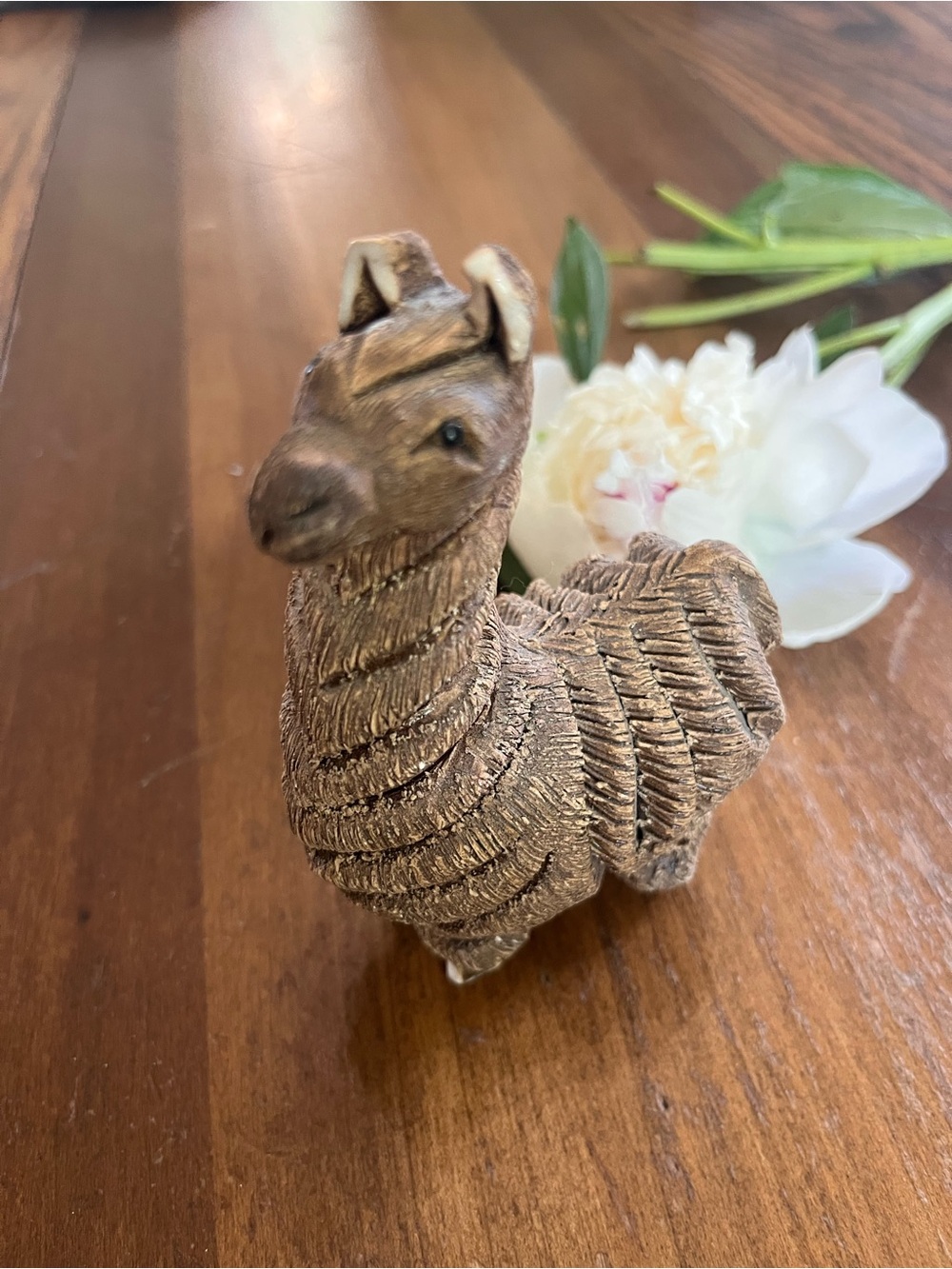 Small  stone Decorative Llama Figurine in Textured Brown Finish